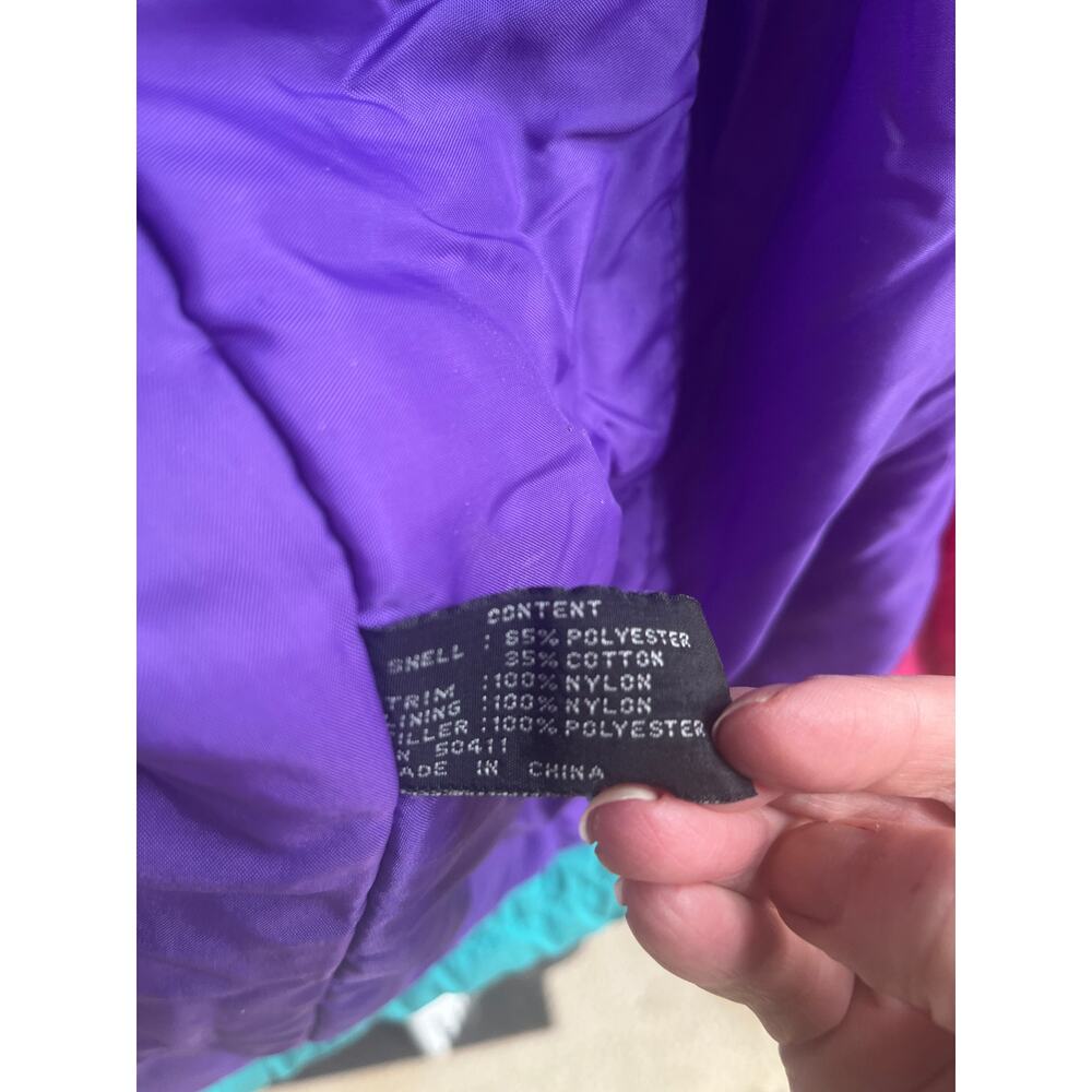 Vintage Fleet St Ltd 80's Full Zip Ski Jacket Multi Color Teal Purple Pink SZ L - Picture 8 of 8